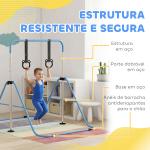Barra de Ginástica para Crianças com Altura Ajustável em 5 Níveis Anéis e Dobrável 148x105x88 - 128 cm Azul