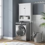 Móvel sobre Sanita Armário para Máquina de Lavar Roupa com 2 Portas Compartimento e Prateleira Ajustável 70x20x175 cm Branco