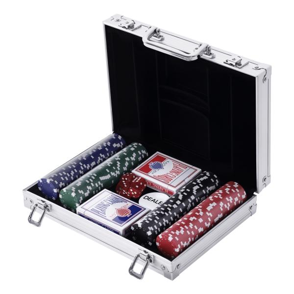 Mala de Poker Profissional com 200 Fichas Jogo de Poker com Maleta de Alumínio 5 Dados 2 Baralhos de Cartas e 1 Ficha de Dealer 29,5x20,5x6,5cm Multicor