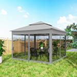 Tenda Dobrável Exterior 325x325x270 cm Tenda de Jardim com Teto Duplo Rede Mosquiteira Amovível e Bolsa de Transporte Cinzento