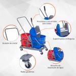 Carro de Limpeza Professional Carro de Limpeza de Metal com 2 Baldes de 25 Litros Removíveis Escorredor Manual e 4 Rodas 73x45x92cm Vermelho e Azul