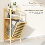 Armário para Roupa de Bambu Móvel Auxiliar para Casa de Banho 40x30x95 cm com 2 Prateleiras Abertas Cesto Amovível Madeira