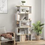 Estante para Livros Estilo Nórdico Estante com 5 Prateleiras Anti - Tombo Carga 25 kg 70x29,5x163 cm Branco e Madeira