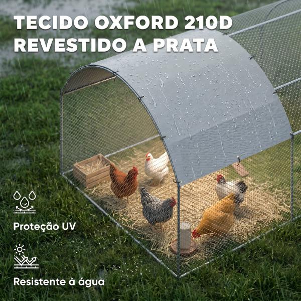 Galinheiro para Exterior Grande com Teto de Tecido Oxford e Fechadura para 12 - 18 Galinhas 5,7x2,8x1,97cm Prata