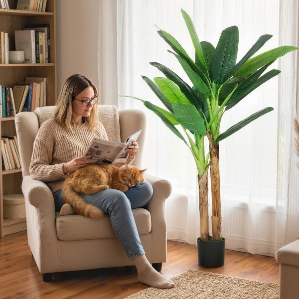 Planta Artificial de Bananeira 150 cm com Vaso - Ideal para Decoração de Interiores - Cor Verde