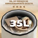 Puff de Arrumação Banco de Arrumação Dobrável 35 L 38x38x38 cm Estofado em Veludo Baú de Arrumação Redondo Creme