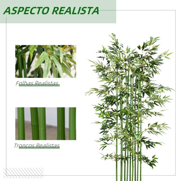 Planta Artificial em Vaso de Madeira de Pinho 180cm Bambu Artificial com 1640 Folhas Realistas 35x10x180 cm Verde