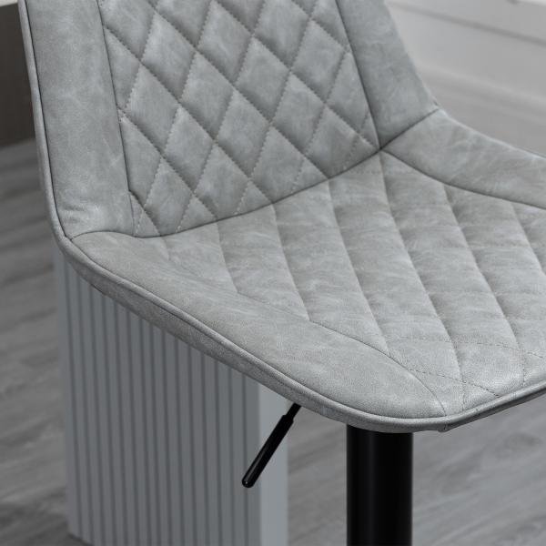 Conjunto de Bancos de Bar Estofados em PU Bancos Altos de Sala de Jantar com Altura Ajustável 46,5x51x86 - 106 cm Cinzento
