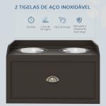 Comedouro Elevado para Cães com 2 Tigelas 2000ml de Aço Inoxidável Gaveta Oculta com Suporte de Madeira 60x30x36cm Marrom Escuro