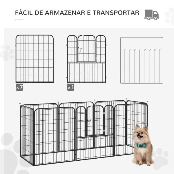 Parque para animais de estimação com 8 Varas Dobrável com Porta e Dupla Trava 79x100cm Preto