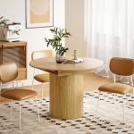 Mesa de Refeição Extensível Redonda para 6 - 8 Pessoas com Base Estriada para Sala de Estar 110 - 150x110x75 cm Madeira