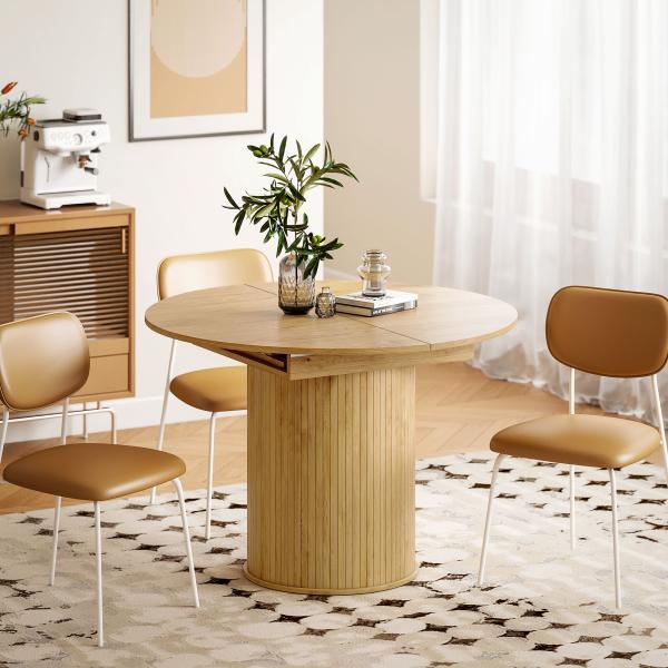 Mesa de Refeição Extensível Redonda para 6 - 8 Pessoas com Base Estriada para Sala de Estar 110 - 150x110x75 cm Madeira