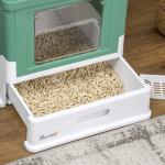 Caixa de Areia para Gatos Dobrável Caixa de Areia para Gatos Fechada com Bandeja Removível e Pá 47,5x35,5x36,7cm Verde