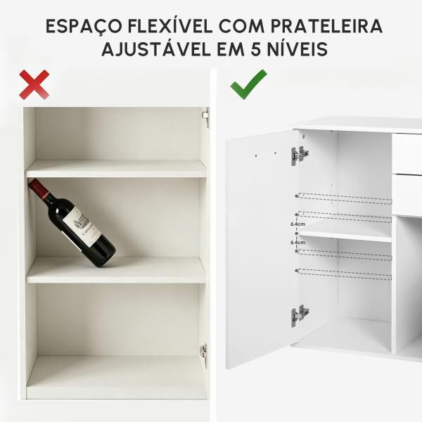 Armário Aparador Multiuso com Portas e Gavetas Amplo Espaço de Armazenamento para Sala de Estar 71x35x76cm Branco