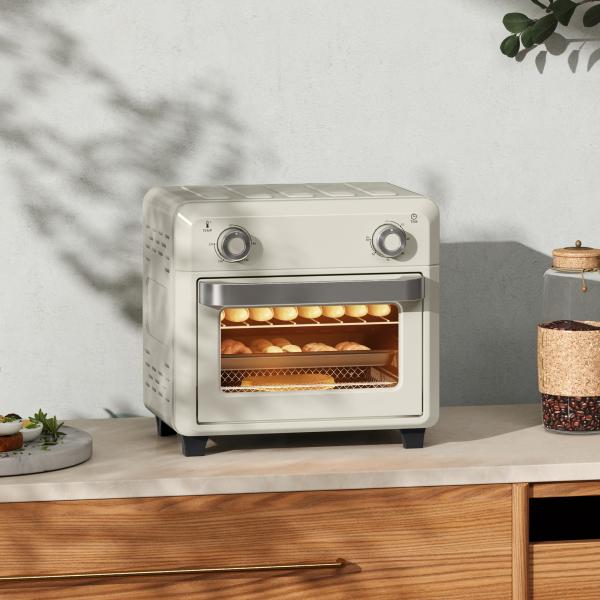 Forno com Fritadeira de Ar 10 L com 2 Manípulos Convecção 360° 80 - 230 °C Temporizador 60 Min Tabuleiro e Cesto