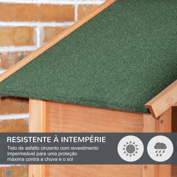 Gaiola para Pássaros de Madeira com 3 Portas 4 Poleiros Bandeja Amovível e Teto Asfáltico 80,5x57x153 cm Natural