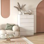 Cómoda Moderna com 6 Gavetas Cómoda de Madeira para Dormitório Entrada Sala de Estar 80x39x115cm Branco
