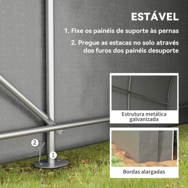 Tenda de Jardim para Bicicletas com Estrutura em Aço, Porta com Fecho, Impermeável 2,4x1,6x1,9 m Cinzento Claro