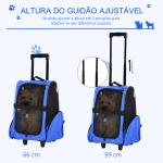 Transportadora 2 em 1 para Animais de Estimação Mochila ou Carrinho de Viagem para Cães e Gatos com 2 Rodas Alça Retrátil de Alumínio e Bolso de Armazenamento 42x25x55cm Azul