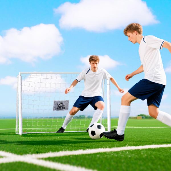 Baliza de Futebol com Suporte de Metal e Rede para Treino e Diversão de Futebol no Jardim Ar Livre 186x62x123 cm Branco