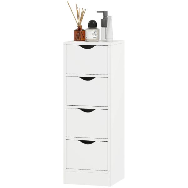 Armário Estreito de Casa de Banho com 4 Gavetas e Puxadores Embutidos para Espaços Reduzidos 29x29x83 cm Branco