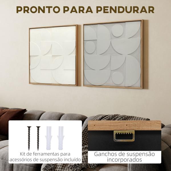 Decoração de Parede em Madeira 3D Conjunto de 2 Peças com 80 cm e Padrões Geométricos Branco