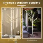 Árvore de Bétula com 96 Luzes LED IP44 Branco Quente Ramos Flexíveis e Base de Candeeiro 22x22x180 cm Branco