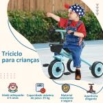Triciclo para Crianças de 2 a 5 anos com Assento Ajustável Cesta Buzina e Pedais e 3 Rodas 70,5x53x58 cm Azul