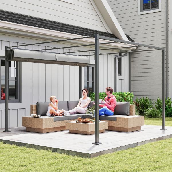 Pérgola com Telhado Retrátil Pérgola de 3x3 m com Fecho Magnético Proteção UV30+ Pérgola para Jardim Cinzento