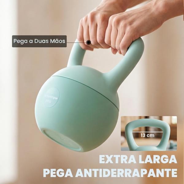 Kettlebell de 6 kg Pesa Russa Preenchida de Areia Metálica e Alça Antiderrapante para Treino em Casa Ginásio 19x19x28 cm Verde