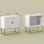 Móvel para Lavatório Pousar Moderno com 2 Portas e Pés de Aço 60x30x65 cm Branco e Dourado