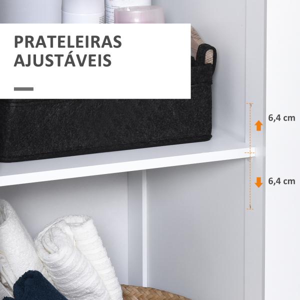 Armário de banheiro branco 5 níveis Prateleiras Coluna do banheiro com 3 prateleiras 1 porta de MDF e resistente à água 40x38x160cm