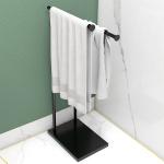 Toalheiro de Pé de 2 Níveis Toalheiro Casa de Banho com Estrutura de Metal Toalheiro em Forma de L 35,5x20x78 cm Preto
