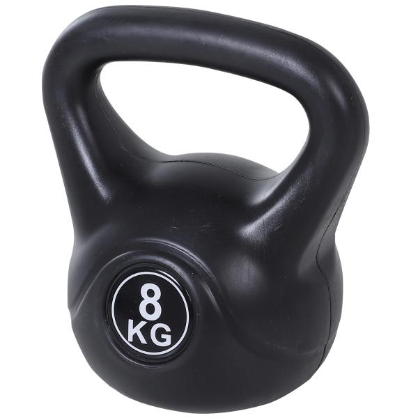 Peso Russo de 8 kg Kettlebell Preenchido de Areia com Punho Largo e Antiderrapante para Trenos em Casa e Ginásio 22x17x24 cm Preto