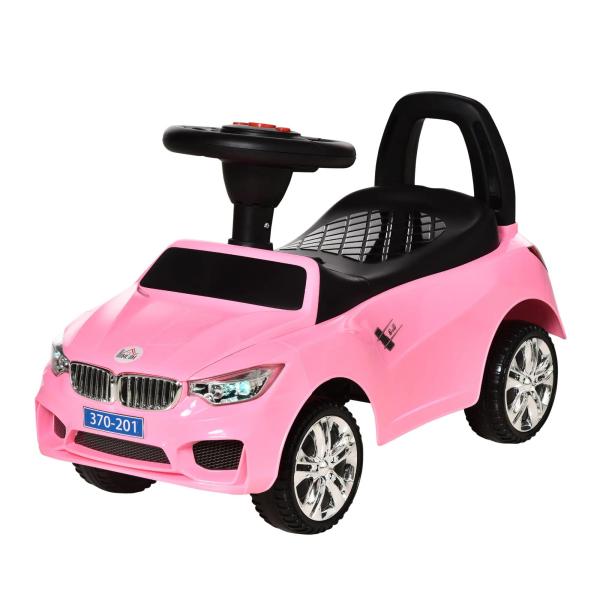 Carro Andador para Crianças de 18 - 36 Meses com Faróis Música Buzina Volante Compartimento de Armazenamento e Alça para Empurrar 63,5x28x36 Rosa