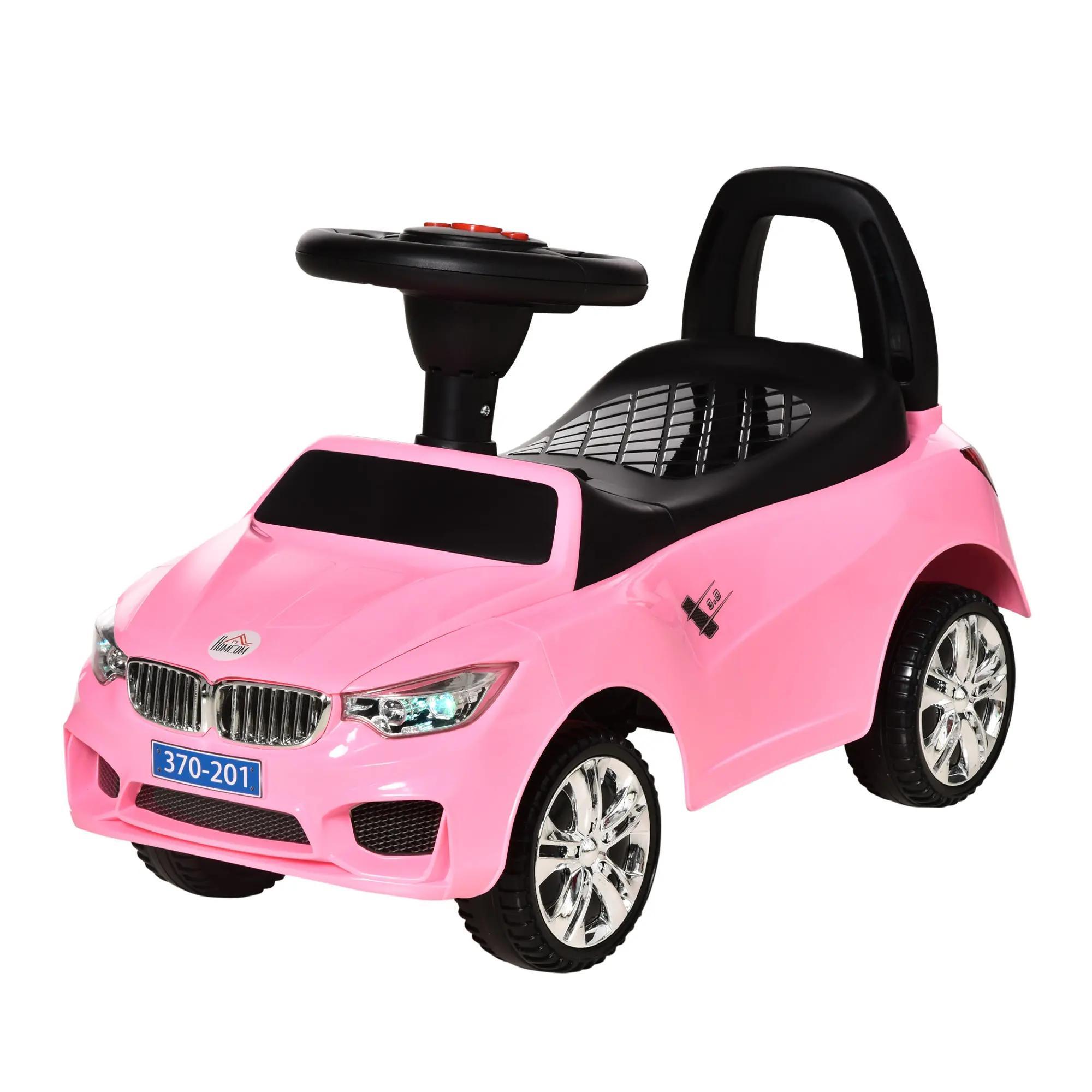 Carro Andador para Crianças de 18 - 36 Meses com Faróis Música Buzina Volante Compartimento de Armazenamento e Alça para Empurrar 63,5x28x36 Rosa
