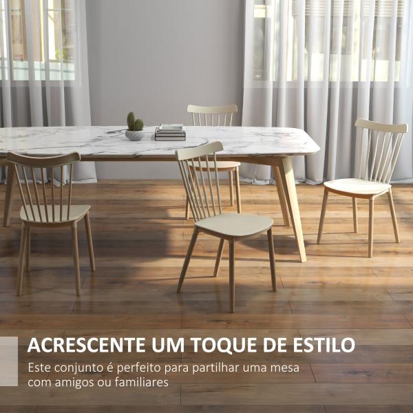 Conjunto de 4 Cadeiras Estilo Nórdico com Encosto Alto e Pés de Madeira de Faia 43x52,5x83cm Bege e Madeira