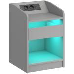 Mesa de Cabeceira com Luzes LED Gaveta Prateleira Estação de Carregamento Entrada USB e Controlo Remoto 40x40x58 cm Cinzento
