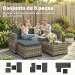 Conjunto de Jardim em Vime de 5 Peças Inclui Almofadas 2 Poltronas de Canto Poltrona sem Braços Apoia - Pés e Mesa de Centro Cinza Escuro