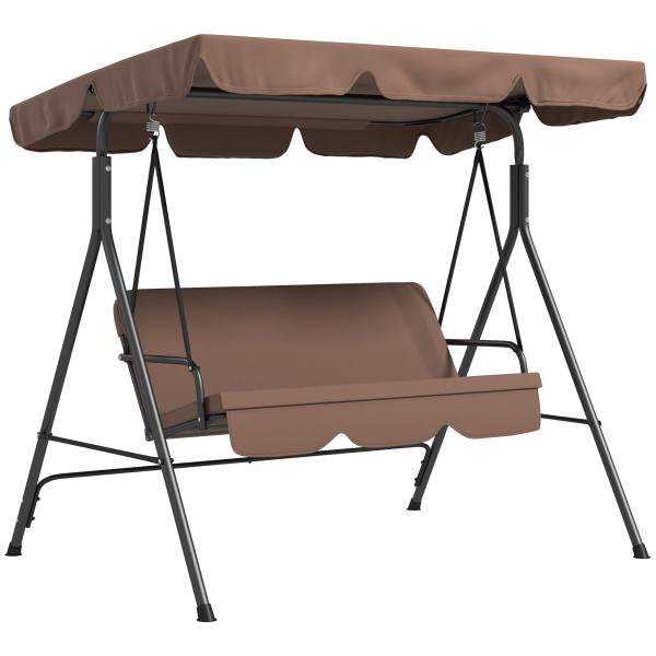 Baloiço de Jardim de 3 Lugares com Almofada Toldo Ajustável e Estrutura de Aço para Balcão Terraço 172x110x153 cm Marróm