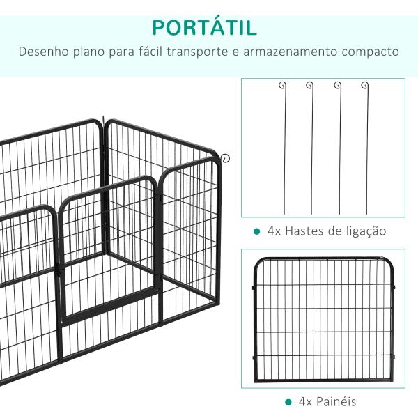 Parque para Animais de Estimação Retangular Gaiola para Cães 4 Paineis de Metal com Porta e Dupla Fechadura Cerca de Treinamento 129x84x70cm Preto