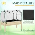 Horta Vertical Elevada de Madeira 121x55x117cm com Cobertura de Proteção Mesa de Jardinagem para Cultivo de Flores Vegetais e, Jardim Terraço Madeira Natural
