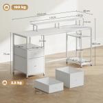 Secretária com Luzes LED, Gavetas, Tomadas, Portas USB e Suporte para Monitor, 155,5x48x88,5 cm, Branco