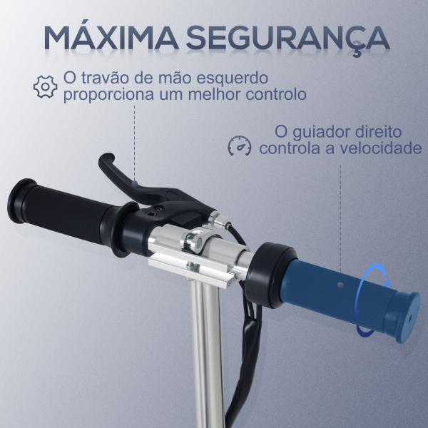 Trotinete Elétrica Dobrável para Crianças e Adolescentes acima de 7 Anos Velocidade de 10km/h Trotinete Elétrica com Guiador Ajustável e Freios Carga Máxima 50kg 78x37x89 - 95cm Azul