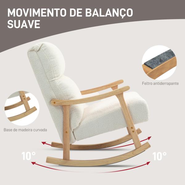 Poltrona Baloiço Moderna em Borrego com Apoio para os Braços de Madeira de Faia Poltrona de Amamentação 65x90x98 cm Creme