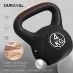 Peso Russo de 4 kg Kettlebell Fitness Preenchido de Areia com Punho Largo Antiderrapante 18x12x20 cm Preto