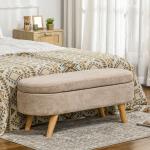 Banco para Pé de Cama Banco de Armazenamento com Pés de Madeira e Assento Acolchoado 110x40x43 cm Bege