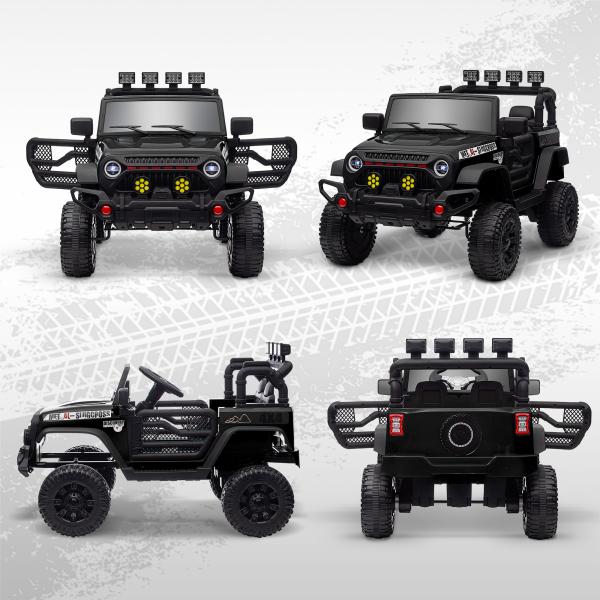 Carro Elétrico para Crianças com Bateria de 12V Controlo Remoto Faróis LED Buzina e Música 100x63x65 cm Preto