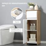 Armário Casa de Banho Baixo Armário de Madeira com Gavetas e 2 Prateleiras para Sala de Estar Dormitório Cozinha 32,6x30x90cm Natural e Branco