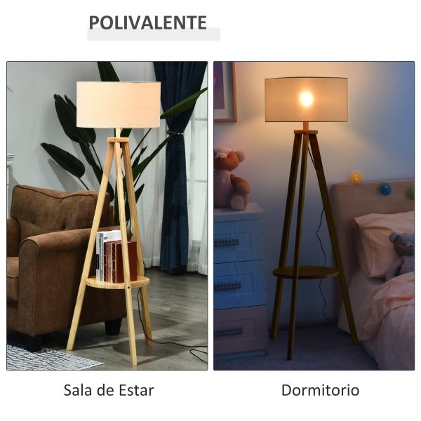 Candeeiro de Pé Moderno com Lâmpadas de E27, 40W e Interruptor de Pé, com Base de Tripé Inoxidável 154cm